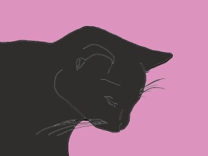 Sue's cat Solitaire often inspired artwork